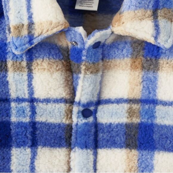 Gymboree NWT Unisex Kids Boy Blue Off white Plaid Sherpa Shirt Jacket Size 10 - Picture 3 of 3
